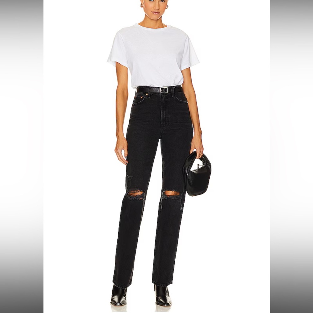 Revolve/ GRLFND/ high rise/ non-strech/ ripped knee/ size 28
